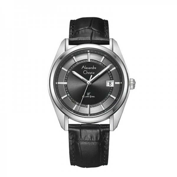 Alexandre Christie AC 8695 Silver Black Man Leather MDLSSDG